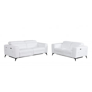 HomeRoots Two Piece White Italian Leather Seating Set for 5 - Power Recline, USB Charging, Luxurious Comfort 480885