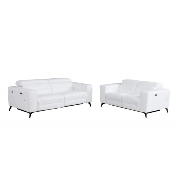 HomeRoots Two Piece White Italian Leather Seating Set for 5 - Power Recline, USB Charging, Luxurious Comfort 480885