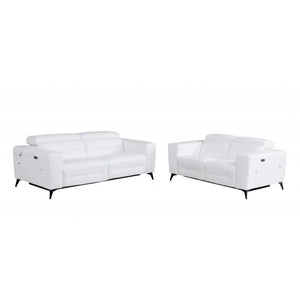 Homeroots Two Piece Indoor White Italian Leather Five Person Seating Set White  480885