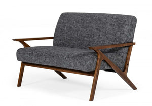 HomeRoots 44" Gray and Brown Loveseat - Mid-Century Charm with Stain-Resistant Upholstery for Small Spaces 480886
