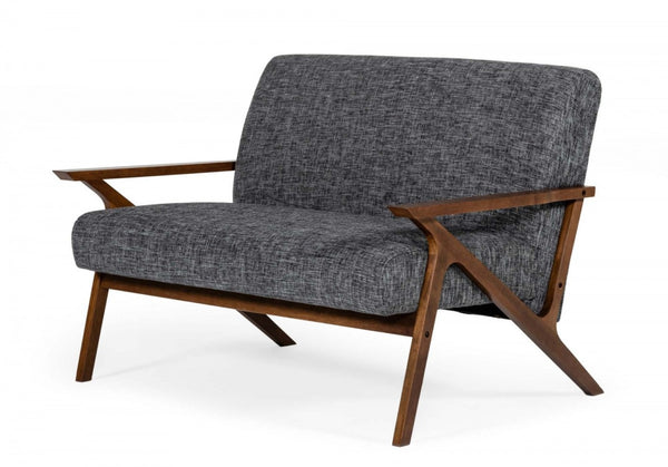 HomeRoots 44" Gray and Brown Loveseat - Mid-Century Charm with Stain-Resistant Upholstery for Small Spaces 480886