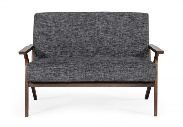 HomeRoots 44" Gray and Brown Loveseat - Mid-Century Charm with Stain-Resistant Upholstery for Small Spaces 480886