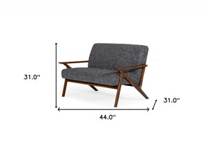 HomeRoots 44" Gray and Brown Loveseat - Mid-Century Charm with Stain-Resistant Upholstery for Small Spaces 480886