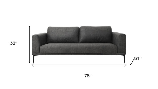 HomeRoots Modern 78" Dark Grey Loveseat with Removable Cushions, Water-Resistant Fabric, Stylish Comfort 480887