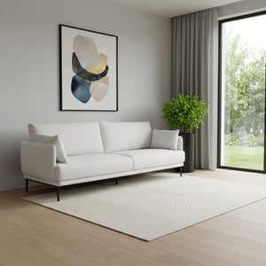 HomeRoots Modern 77" White and Black Fabric Loveseat - Stylish, Durable, Comfortably Seats 2 with Metal Legs 480892