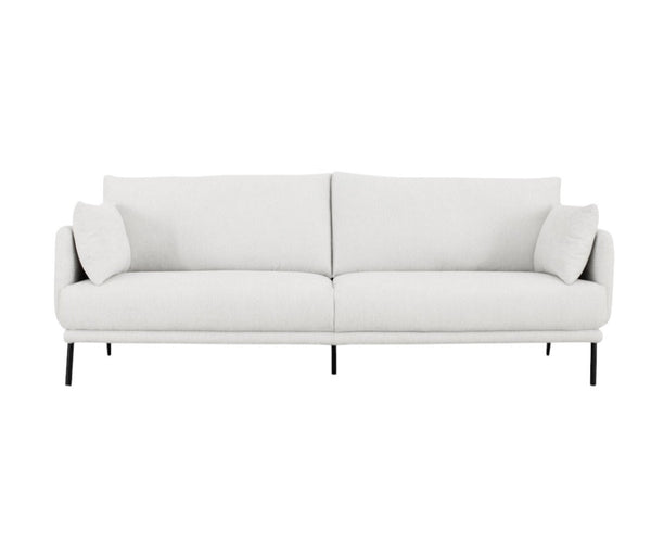 HomeRoots Modern 77" White and Black Fabric Loveseat - Stylish, Durable, Comfortably Seats 2 with Metal Legs 480892