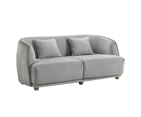 HomeRoots Modern Curved Back Loveseat in Light Gray - Cozy Quilted Upholstery with Supportive Design & Pillows 480893