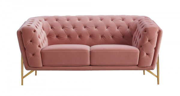 Homeroots Stylish Pink Velvet  Loveseat With Diamond Tufts   480894