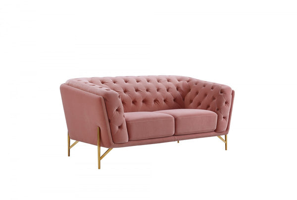 Homeroots Stylish Pink Velvet  Loveseat With Diamond Tufts   480894