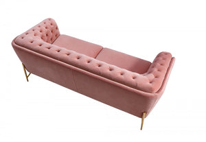 Homeroots Stylish Pink Velvet  Loveseat With Diamond Tufts   480894