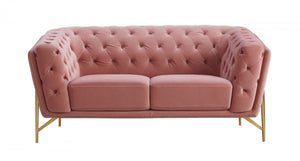 Homeroots Stylish Pink Velvet  Loveseat With Diamond Tufts   480894