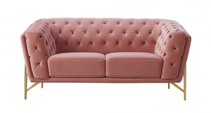 Homeroots Stylish Pink Velvet  Loveseat With Diamond Tufts   480894
