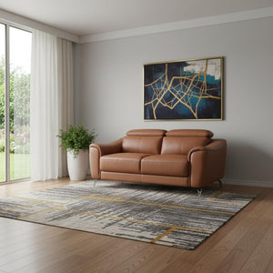 HomeRoots Urban 65" Brown Leather Loveseat with Adjustable Headrests for Modern Comfort & Style in Any Room 480895