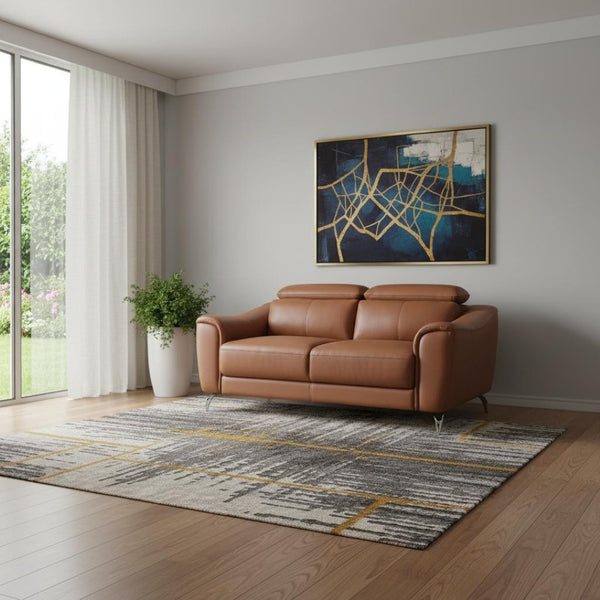 HomeRoots Urban 65" Brown Leather Loveseat with Adjustable Headrests for Modern Comfort & Style in Any Room 480895