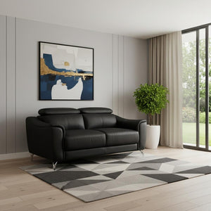 HomeRoots Urban 65" Black Leather Loveseat with Adjustable Headrests for Modern Comfort & Style in Small Spaces 480896