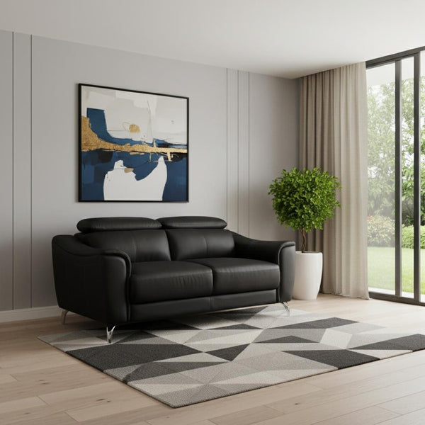HomeRoots Urban 65" Black Leather Loveseat with Adjustable Headrests for Modern Comfort & Style in Small Spaces 480896