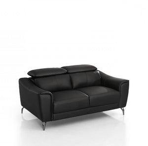 Homeroots Urban 65" Black Leather Adjustable Headrest Loveseat   480896