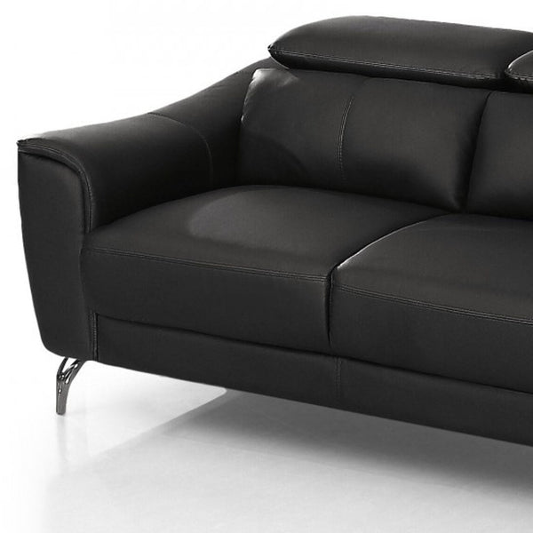 Homeroots Urban 65" Black Leather Adjustable Headrest Loveseat   480896