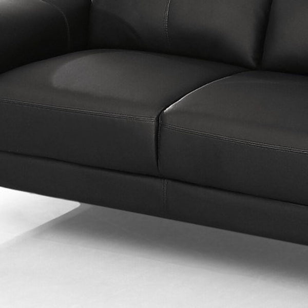 Homeroots Urban 65" Black Leather Adjustable Headrest Loveseat   480896