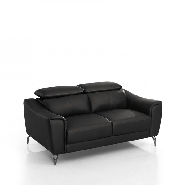 Homeroots Urban 65" Black Leather Adjustable Headrest Loveseat   480896