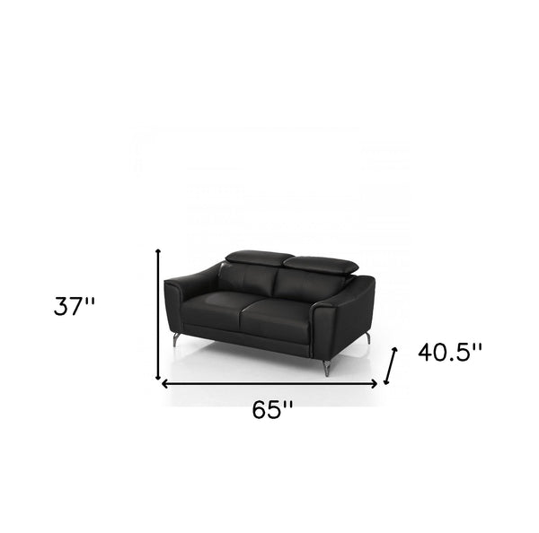 Homeroots Urban 65" Black Leather Adjustable Headrest Loveseat   480896