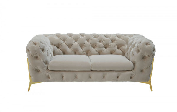 Homeroots Glam 74" Beige Velvet And Gold Loveseat   480897