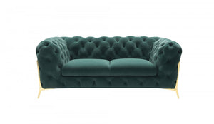 Homeroots 74" Emerald And Gold Velvet Loveseat   480898