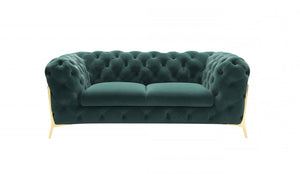 Homeroots 74" Emerald And Gold Velvet Loveseat   480898