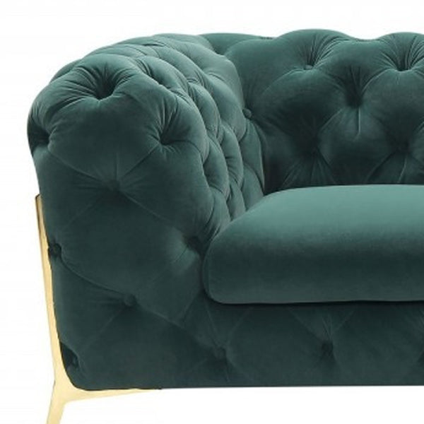 Homeroots 74" Emerald And Gold Velvet Loveseat   480898