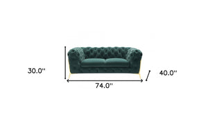 Homeroots 74" Emerald And Gold Velvet Loveseat   480898