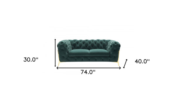 Homeroots 74" Emerald And Gold Velvet Loveseat   480898