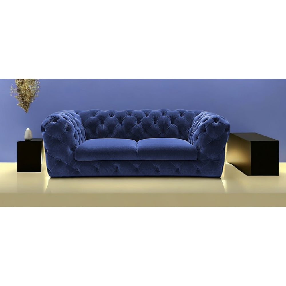 HomeRoots 74" Blue Velvet Loveseat with Gold Accents – Luxurious Comfort, Diamond Tufting & Modern Glam Style 480899