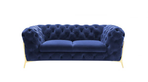Homeroots 74" Blue And Gold Velvet Loveseat   480899