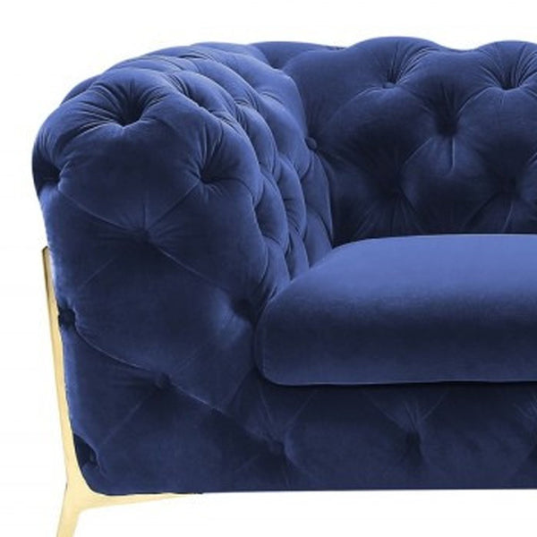 Homeroots 74" Blue And Gold Velvet Loveseat   480899