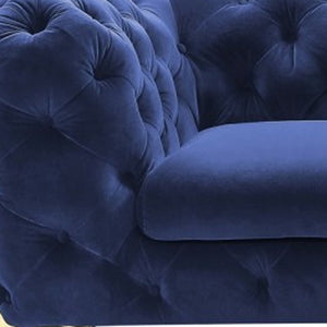 Homeroots 74" Blue And Gold Velvet Loveseat   480899