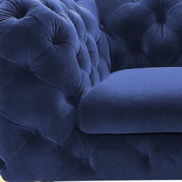 Homeroots 74" Blue And Gold Velvet Loveseat   480899