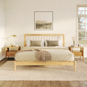 English Elm Walker Edison - Mid-Century Solid Pine King Spindle Bed Frame with Slat-Back Design, Stable Center Support, No Box Spring Needed Natural Wood 85 L x 25 W x 5 H B185P169175
