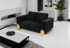 Homeroots Stylish 69" Black Velvet And Gold Accent Loveseat   480900