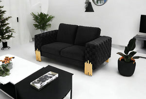 Homeroots Stylish 69" Black Velvet And Gold Accent Loveseat   480900