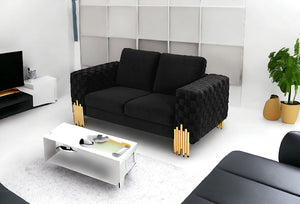 Homeroots Stylish 69" Black Velvet And Gold Accent Loveseat   480900