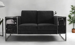 Homeroots Stylish 69" Black Velvet And Gold Accent Loveseat   480900