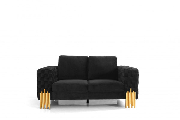 Homeroots Stylish 69" Black Velvet And Gold Accent Loveseat   480900