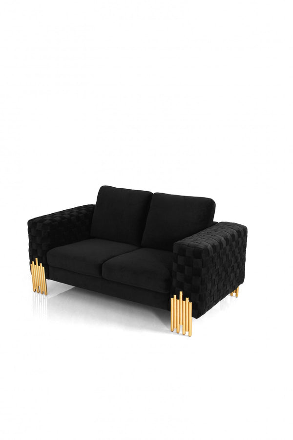 Homeroots Stylish 69" Black Velvet And Gold Accent Loveseat   480900