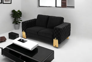 Homeroots Stylish 69" Black Velvet And Gold Accent Loveseat   480900