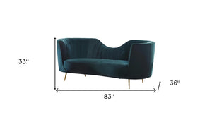 Homeroots 83" Green Velvet Curved Sofa With Silver Legs   480903