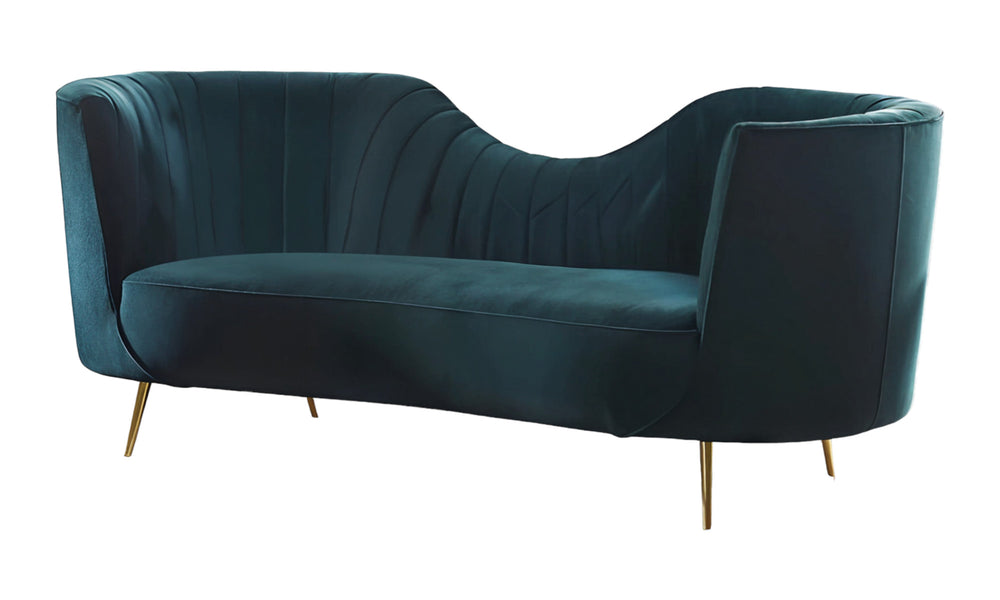 Homeroots 83" Green Velvet Curved Sofa With Silver Legs   480903