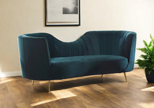 Homeroots 83" Green Velvet Curved Sofa With Silver Legs   480903