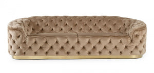 Homeroots 102" Beige Velvet Sofa With Gold Legs   480904