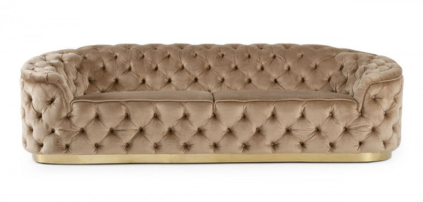 Homeroots 102" Beige Velvet Sofa With Gold Legs   480904