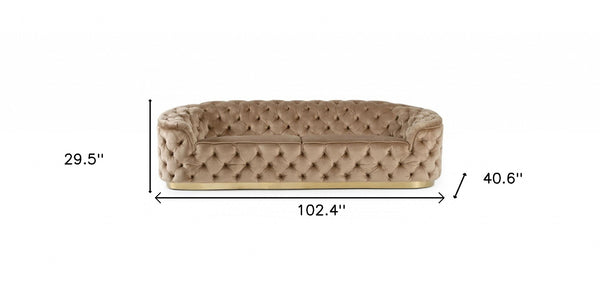Homeroots 102" Beige Velvet Sofa With Gold Legs   480904